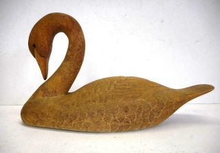 Large 16 " Wood Carved Swan Duck Decoy - Signed & Dated