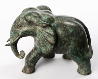 Antique Khmer Style Bronze Elephant Statue - 14cm/6 " Tall