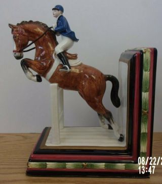 Vintage Fitz & Floyd Equestrian Jumping Horse Rider Bookend Hunter Jumper Fox Hu