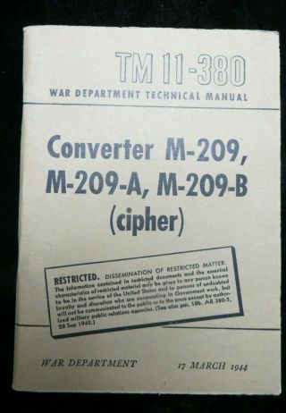 Wwii Us Army - Fm 11 - 380 Converter M - 209,  M - 209 - A,  M - 209 - B - March 1945 (3017)