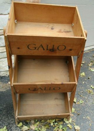 Vintage Ej Gallo Vineyards Wine Bottle Wood Box Rack Advertising Retail Display