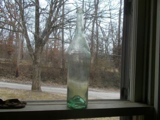 Pontiled 3 Pc Mold Blown Odd Aqua Cylinder Wine Or Olive Oil Bottle 1850s Dug