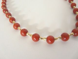 Vintage 14k Yellow Gold Red Coral ?? Bead Beaded Necklace 16 
