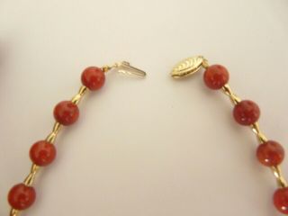 Vintage 14k Yellow Gold Red Coral ?? Bead Beaded Necklace 16 