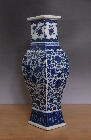 42cm Qianlong Signed Large Antique Chinese Blue & White Porcelain Vases W/flower
