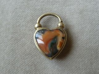 Victorian Jewellery Rolled Gold Agate Mourning Heart Padlock Charm