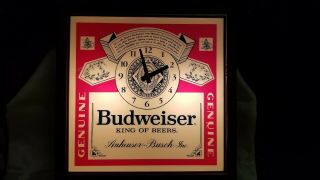 Vintage Budweiser Bar Light Up Clock 1970 