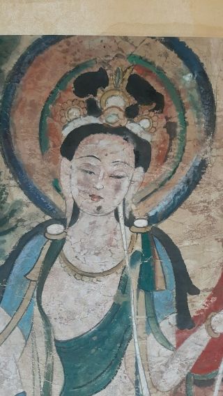 Antique Tibetan Buddhist Thangka Watercolor White Tara Scroll Art Large 1930s