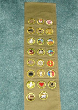 Vintage Boy Scout Sash With 23 Merit Badges Badge Patches Type E