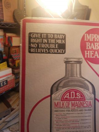 Vintage 1920s A.  D.  S.  Milk of Magnesia Medicine Bottle Easel Easel Cardboard SIGN 2