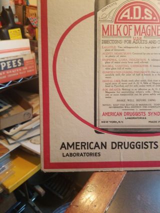 Vintage 1920s A.  D.  S.  Milk of Magnesia Medicine Bottle Easel Easel Cardboard SIGN 3