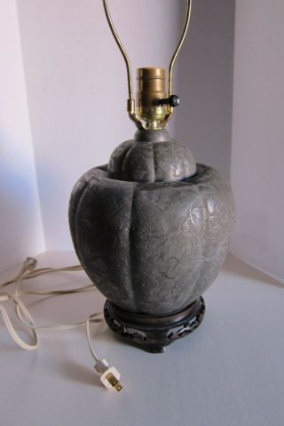 Antique Chinese Melon Shaped Pewter Tea Caddy Lamp