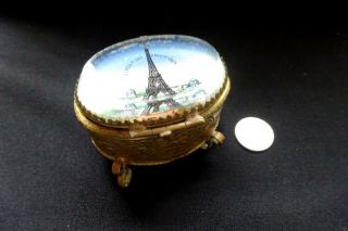 Vintage Eiffel Tower Jewelry Box Paris France Ring Art Nouveau French Ormolu.