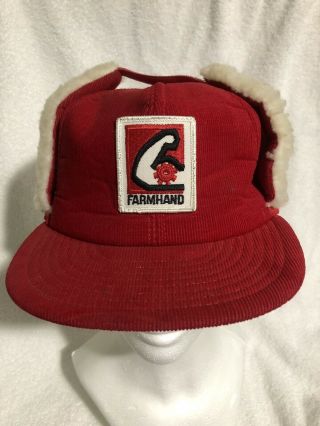 Vintage Farmhand Ear Flap Corduroy Hat Cap Adjustable Snapback Ag