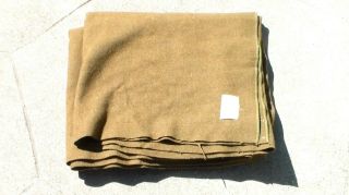 Old Us Army Ww2 Era Olive Drab Green Wool Blanket 1940 Dated