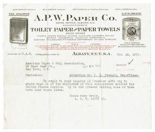 Illus Letterhead For Apw Toilet Paper & Paper Towels Co 1918 Wwi Content