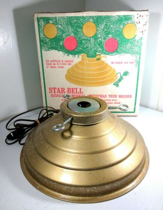 Vintage Handy Things Star Bell Musical Rotating Christmas Tree Stand Holder Gold
