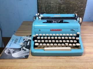 Vintage Royal Quiet De Luxe Aqua Blue Turquoise Portable Typewriter