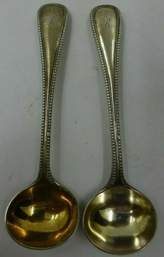 Antique Victorian Silver Bead Pattern Salt Spoons London 1873