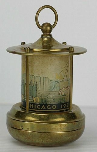 1933 A Century Of Progress Brass And Glass Battery Cityscape Lantern Light