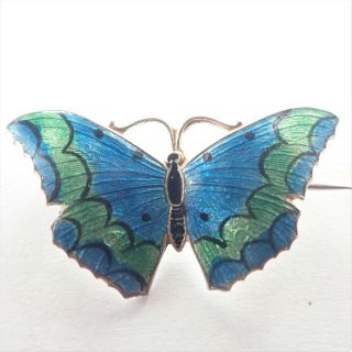 THOMAS L MOTT Small Art Deco Silver Enamel Butterfly Brooch 2