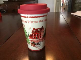 Fitz And Floyd “home Warms The Heart” Ceramic Travel Cup/mug With Silicone Lid