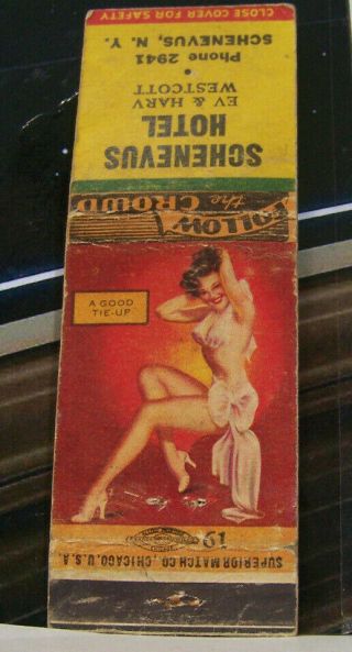 Vintage Matchbook Cover B1 Schenevus York Girlie Hotel Drink Up Funny Inside