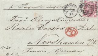 1873 Qv London Cover With A 3d Rose Stamp Plate 10 Sent To Prussia
