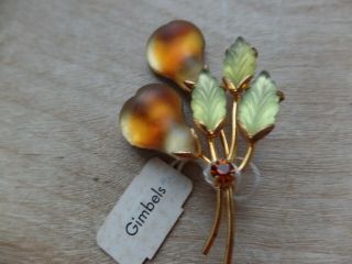Vintage Austria Double Frosted Two Toned Orange Pear Glass Fruit Brooch/pin