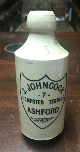Vintage Stoneware Ginger Beer Bottle J Johncock Hempsted Terrace Ashford B1