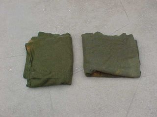 Two Old Vietnam War Era Olive Drab Green Wool Blankets 1967 & 1970 Dated
