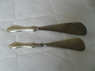 2 Antique Solid Silver Handled Shoe Horns Hallmarked Birmingham 1908 And 1919