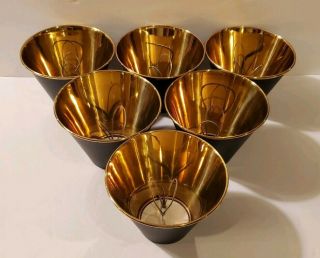 Vintage Set Of 6 Black Metal Gold Brass Interior Clip On Chandelier Lamp Shades