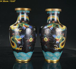 Large Pair Antique Chinese Cloisonné Dragon Vase 19th C / 20th C Qing Republic