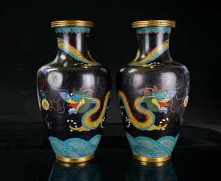 Large PAIR Antique Chinese Cloisonné Dragon Vase 19th C / 20th C QING REPUBLIC 3