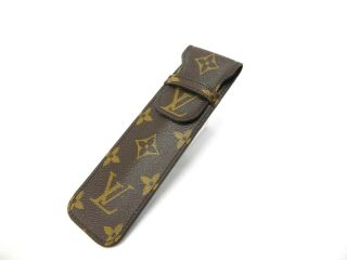 Auth Louis Vuitton Monogram Pen Case Holder Etui Stylo Brown Lv