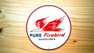 Vintage Pure Firebird Gasoline Porcelain Enamel 11 3/4  Sign Gas Oil Pump Plate