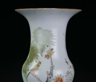 LARGE Antique Chinese Famille Rose Porcelain Bird Flower Gu Vase 20thC Republic 3