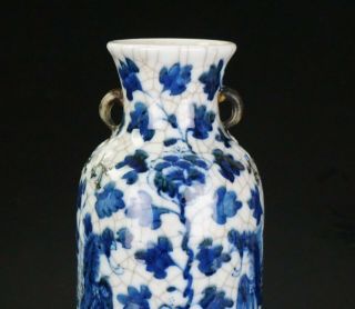 Antique Chinese Blue and White Crackle Glazed Porcelain Phoenix Vase Kangxi 19C 3