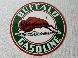 Vintage Buffalo Gasoline Porcelain Sign Gas Motor Oil Service Station Pump Plate