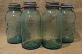 4 Vintage 1/2 Half Gallon Blue Ball Mason Jars With Lids And Seals 1923 - 1233