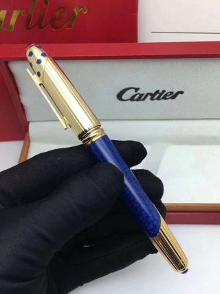 Cartier Panthere Luxury Rollerball Pen Marble Burgundy Blue Lacquer Gold Plated