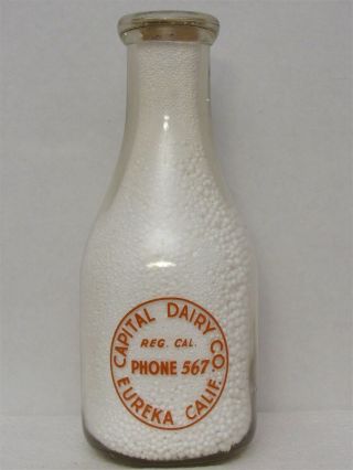 Trpq Milk Bottle Capital Dairy Co Eureka Ca Humboldt County 1944 Phone 567 Fresh