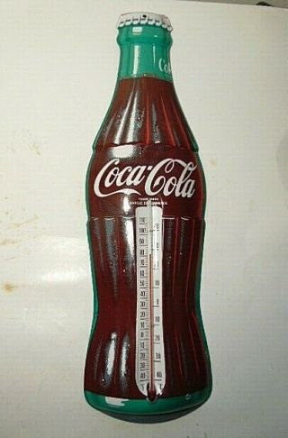 Vintage Usa Canada Coca Cola Bottle Litho 16 1/2 " Wall Hanging Temp Thermometer
