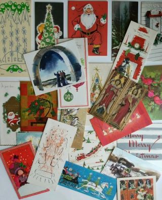 24 Vintage Christmas Cards Mid Century 60s 70s 80s Santa Poodle Angel 