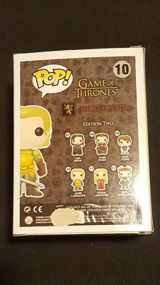 JAIME LANNISTER - Funko Pop - Game of Thrones - 10 - VAULTED - Box has issues 2