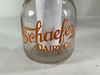 Vintage Half Pint Schaefer Dairy Co.  Milk Bottle Glass Advertisement 2