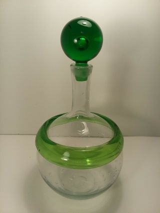 Vtg Blenko Glass Decanter - - Signed By Joel Philip Myers Green Stopper.