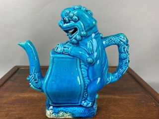 19th C.  Chinese Turquoise - Glazed Foo Lion Shape Wine Pot