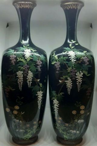 A Rare And Exquisite Japanese Meiji Period Cloisonne Vases Signed Ota